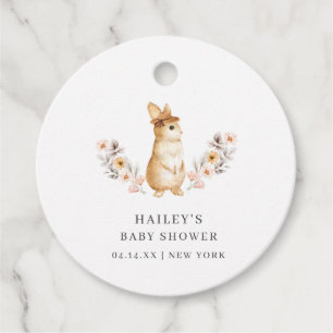 Étiquettes Cadeau Baby shower Fleur sauvage de lapin neutre pour les