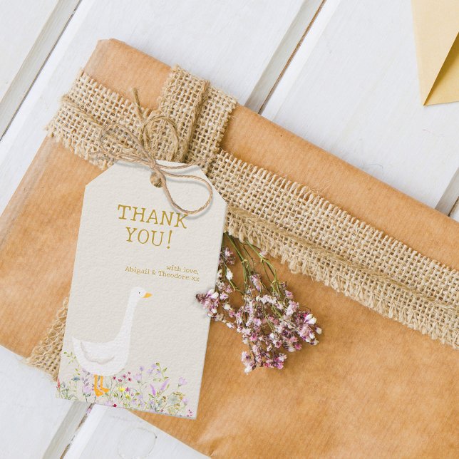 Étiquettes-cadeau Baby shower Fleur sauvage d'oie d'aquarelle (Créateur téléchargé)