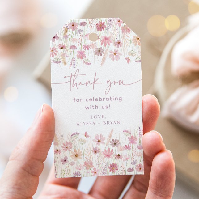 Étiquettes-cadeau Baby shower Fleur sauvage Dusty Pink Boho (Créateur téléchargé)