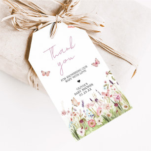 Étiquettes-cadeau Baby shower Fleur sauvage petit papillon Favoriser