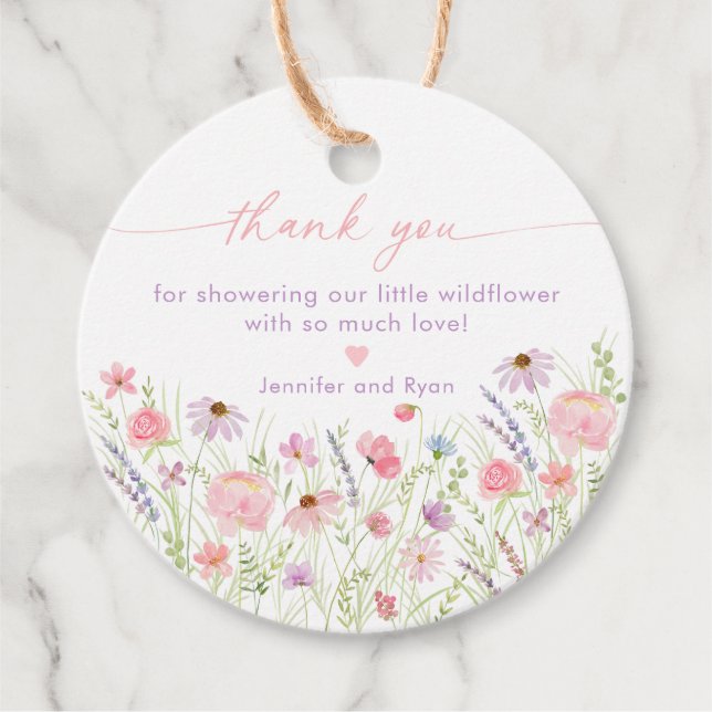 Étiquettes Cadeau Baby shower Fleur sauvage Pink Pastel (Devant)