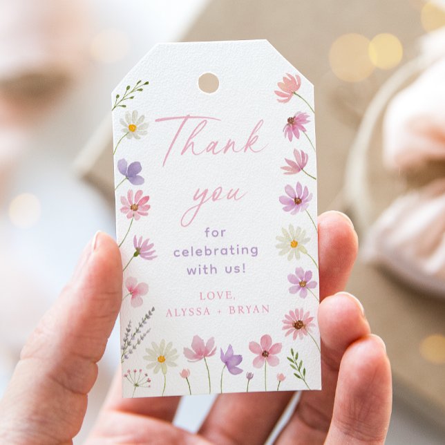 Étiquettes-cadeau Baby shower Fleur sauvage rose violet (Créateur téléchargé)
