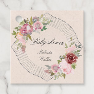 Étiquettes Cadeau baby shower fleuri rustique merci