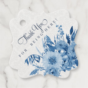 Étiquettes Cadeau Baby Shower Fleurs Bleu Marine et Blanc Aquarelle