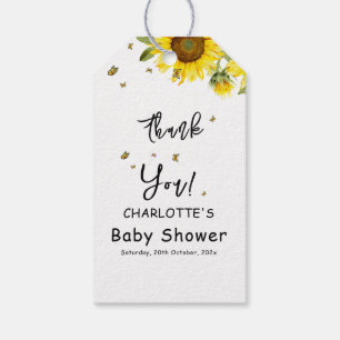 Étiquettes-cadeau Baby Shower Fleurs de Tournesol Aquarelle et Papil
