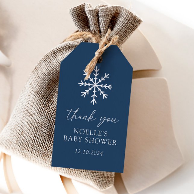 Étiquettes-cadeau Baby Shower Flocon de Neige Bleu (Créateur téléchargé)
