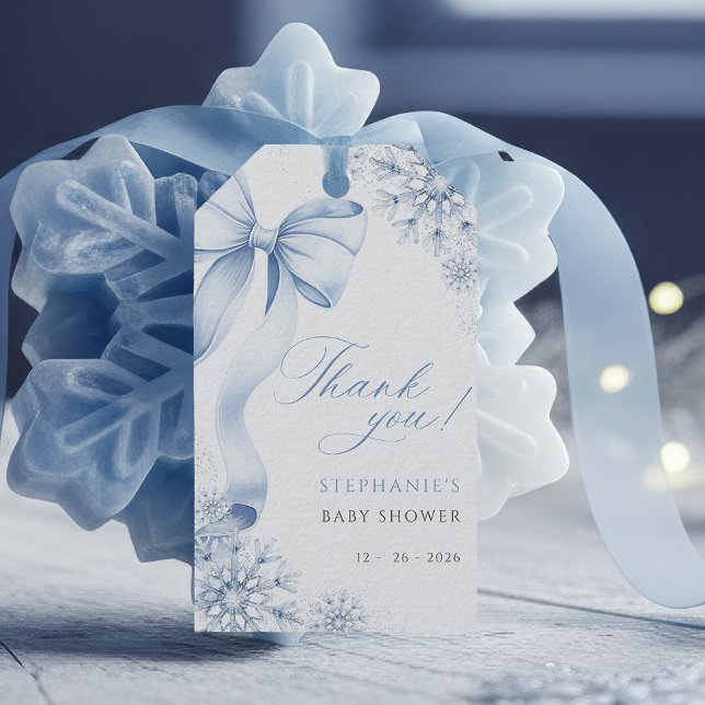 Étiquettes-cadeau Baby Shower Flocon de Neige Bleu Ruban (Créateur téléchargé)