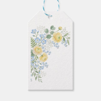 Étiquettes-cadeau Baby-Shower Floral Bleu Jaune