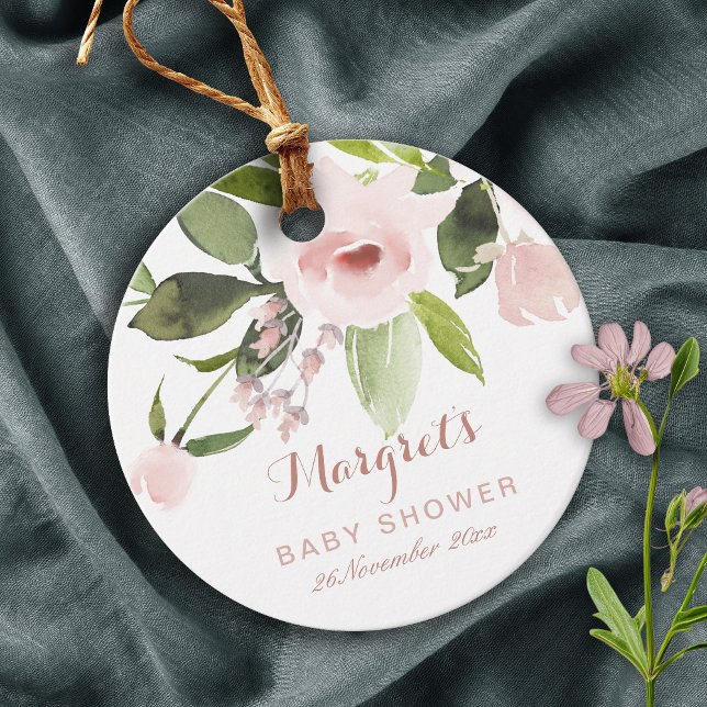 ÉTIQUETTES CADEAU BABY SHOWER FLORAL BLUSH ROSE LAVE DE COULEUR SUBT (Créateur téléchargé)