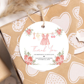 Étiquettes Cadeau Baby shower Floral Boho rose rond