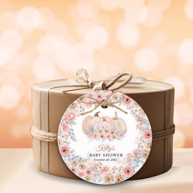 Étiquettes Cadeau Baby shower Floral Citrouille doux (Créateur téléchargé)