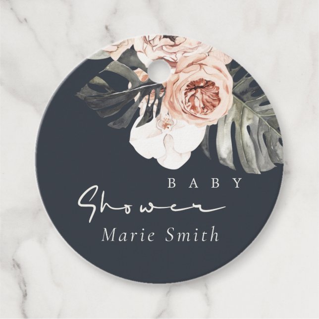 ÉTIQUETTES CADEAU BABY SHOWER FLORAL DE MONSTERA ROUILLÉE DE LA MARI (Devant)