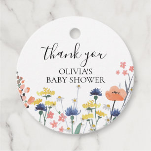 Étiquettes Cadeau baby shower floral fleur sauvage aquarelle merci