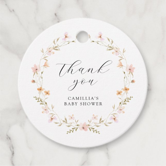 Étiquettes Cadeau Baby shower Floral fleur sauvage Boho (Devant)