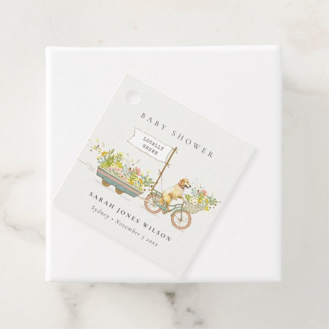 Étiquettes Cadeau Baby shower Floral Golden Retriever cultivé locale (En situation)