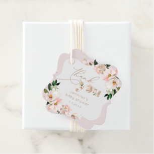 Étiquettes Cadeau Baby shower floral rose pâle merci