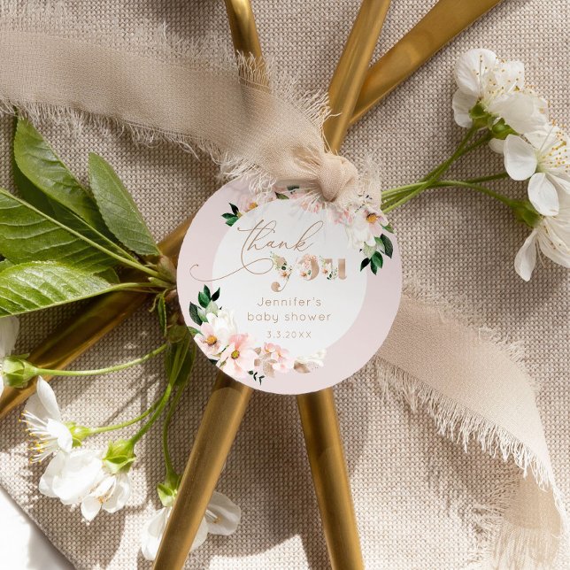 Étiquettes Cadeau Baby shower floral rose pâle merci (Créateur téléchargé)