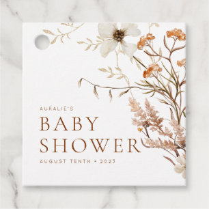 Étiquettes Cadeau Baby shower floral rustique en fleur sauvage