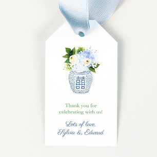 Étiquettes-cadeau Baby shower floral vert blanc bleu neutre pour les