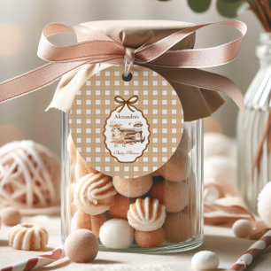 Étiquettes Cadeau Baby shower forestier En vichy neutre