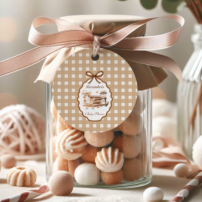 Étiquettes Cadeau Baby shower forestier En vichy neutre (Créateur téléchargé)