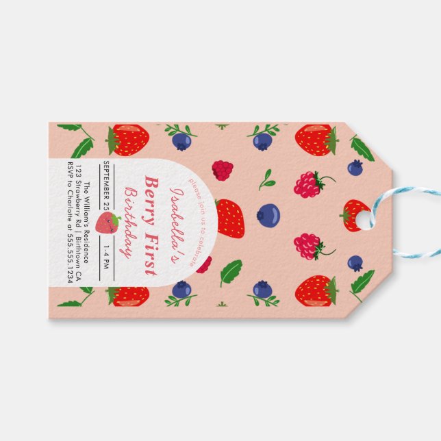 Étiquettes-cadeau Baby shower fraise bébé doux (Devant (Horizontal))