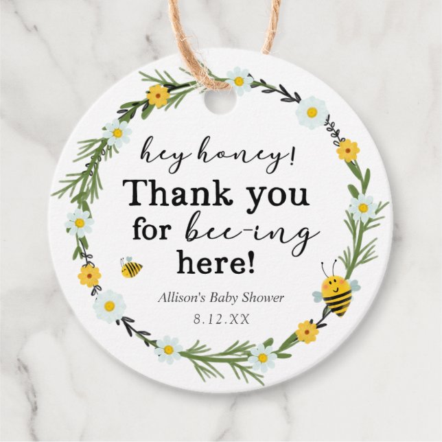Étiquettes Cadeau Baby-Shower für Bienchen (Devant)