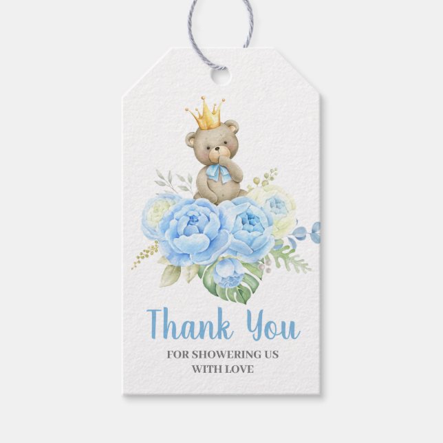 Étiquettes-cadeau Baby shower Garçon Bleu ours (Devant)