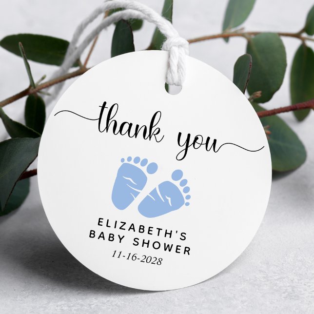 Étiquettes Cadeau Baby shower Garçon bleu pieds Merci (Créateur téléchargé)