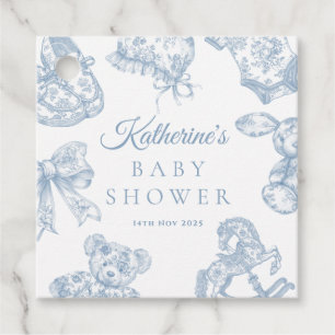 Étiquettes Cadeau Baby shower Garçon bleu Toile de Jouy