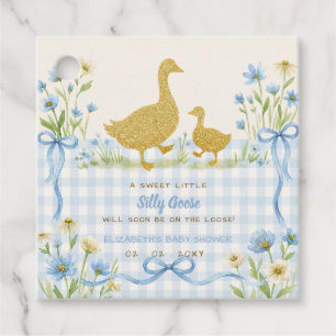Étiquettes Cadeau Baby Shower Garçon Silly Goose Fleurs Ruban Bleu