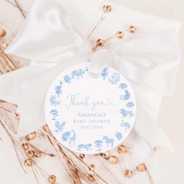 Étiquettes Cadeau Baby shower Garçon Toile De Jouy Safari (Créateur téléchargé)