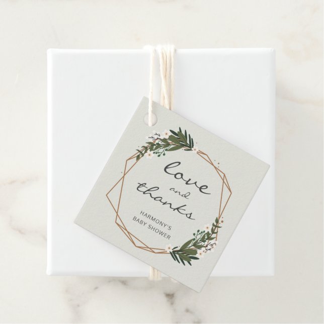 Étiquettes Cadeau Baby shower géométrique Or Neutre Sexe (En situation)