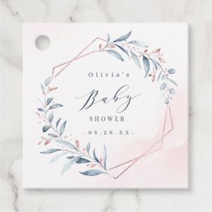 Étiquettes Cadeau Baby shower géométrique rose Gold Blue Greenery