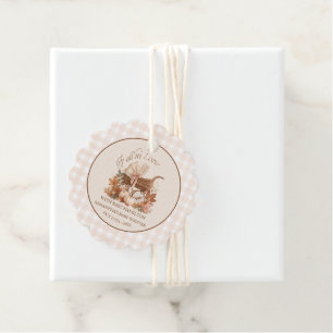Étiquettes Cadeau Baby Shower Gingham « Tomber en amour »