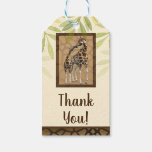 Étiquettes-cadeau Baby Shower Girafes Brunes Dorées S'Embrassant Zoo