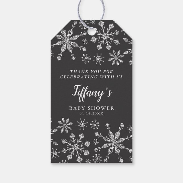Étiquettes-cadeau Baby shower Glam Silver Parties scintillant Winter (Devant)