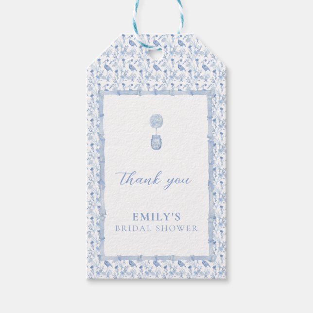 Étiquettes-cadeau Baby Shower Grandmillenial Blue Chinoiserie (Devant)