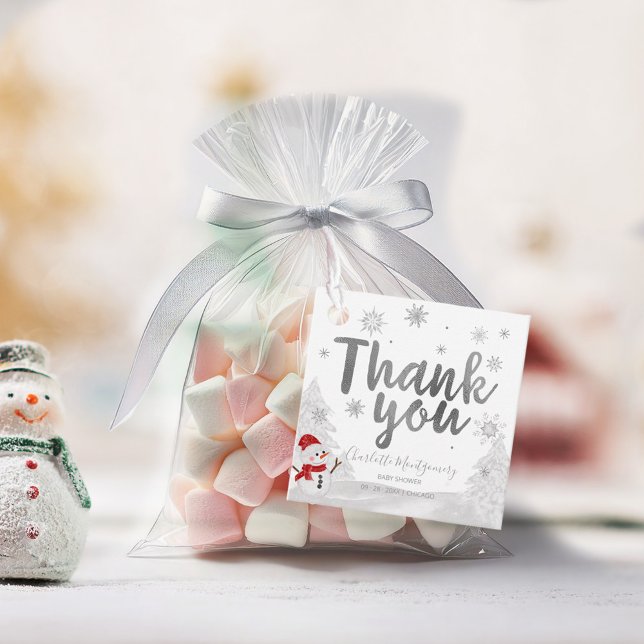 Étiquettes Cadeau Baby shower gris d'hiver Flambeilles à neige Merci (Créateur téléchargé)