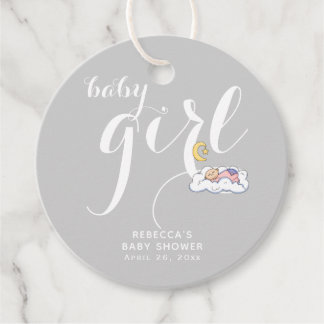 Étiquettes Cadeau Baby shower gris Merci bébé dormant fille