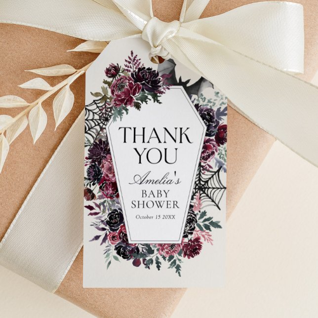 Étiquettes-cadeau Baby Shower Halloween Cercueil Floral (Créateur téléchargé)