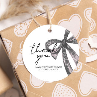 Étiquettes Cadeau Baby shower Halloween noir Bow rond