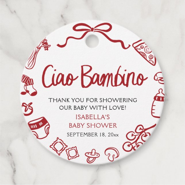 Étiquettes Cadeau Baby shower Italien Pizza Ciao Bambino (Devant)