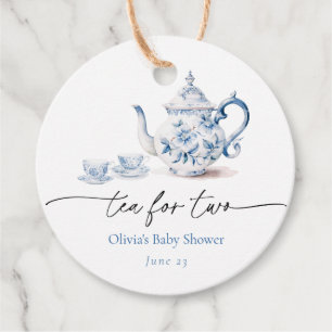 Étiquettes Cadeau Baby shower jumeau Blue Floral Tea Party