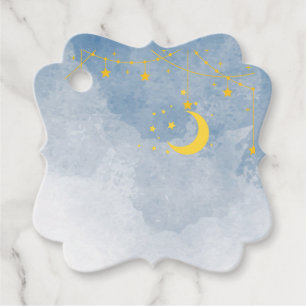 Étiquettes Cadeau Baby shower jumeau soleil, lune, étoiles