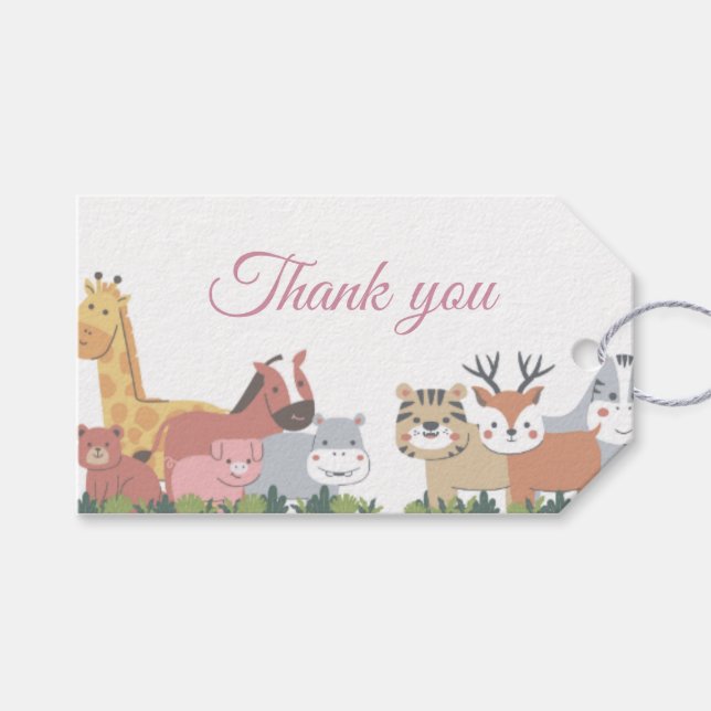 Étiquettes-cadeau Baby Shower Jungle Animal - Merci (Devant (Horizontal))