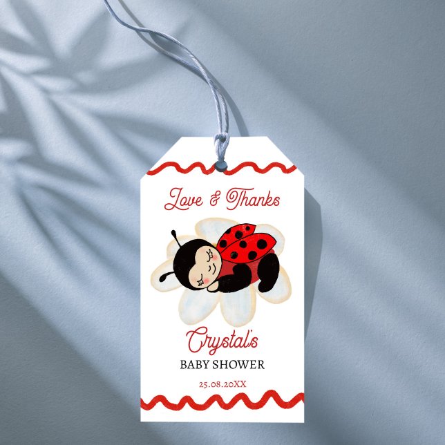 Étiquettes-cadeau Baby shower Ladybug en faveur (Ladybug baby shower customized thank you favor gift tags cute ladybug on a daisy favor tags)