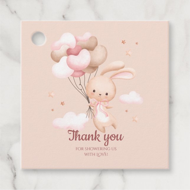 Étiquettes Cadeau Baby shower lapin rose Merci (Devant)