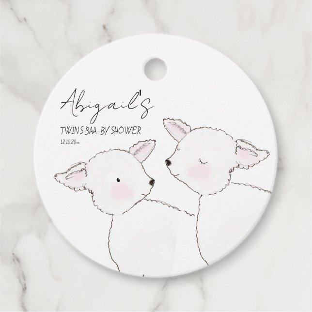 Étiquettes Cadeau Baby shower Little Lamb Twins (Devant)