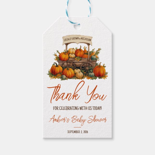 Étiquettes-cadeau Baby-Shower Marché de Producteurs de Citrouille de (Devant)